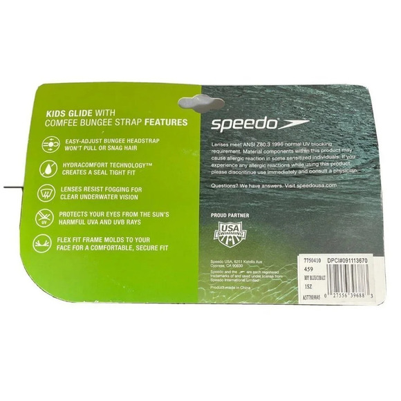 Speedo Kids Glide With Comfee Bungee Strap Age 3-8 Baby Blue Cobalt Anti Fog NEW - Picture 2 of 2